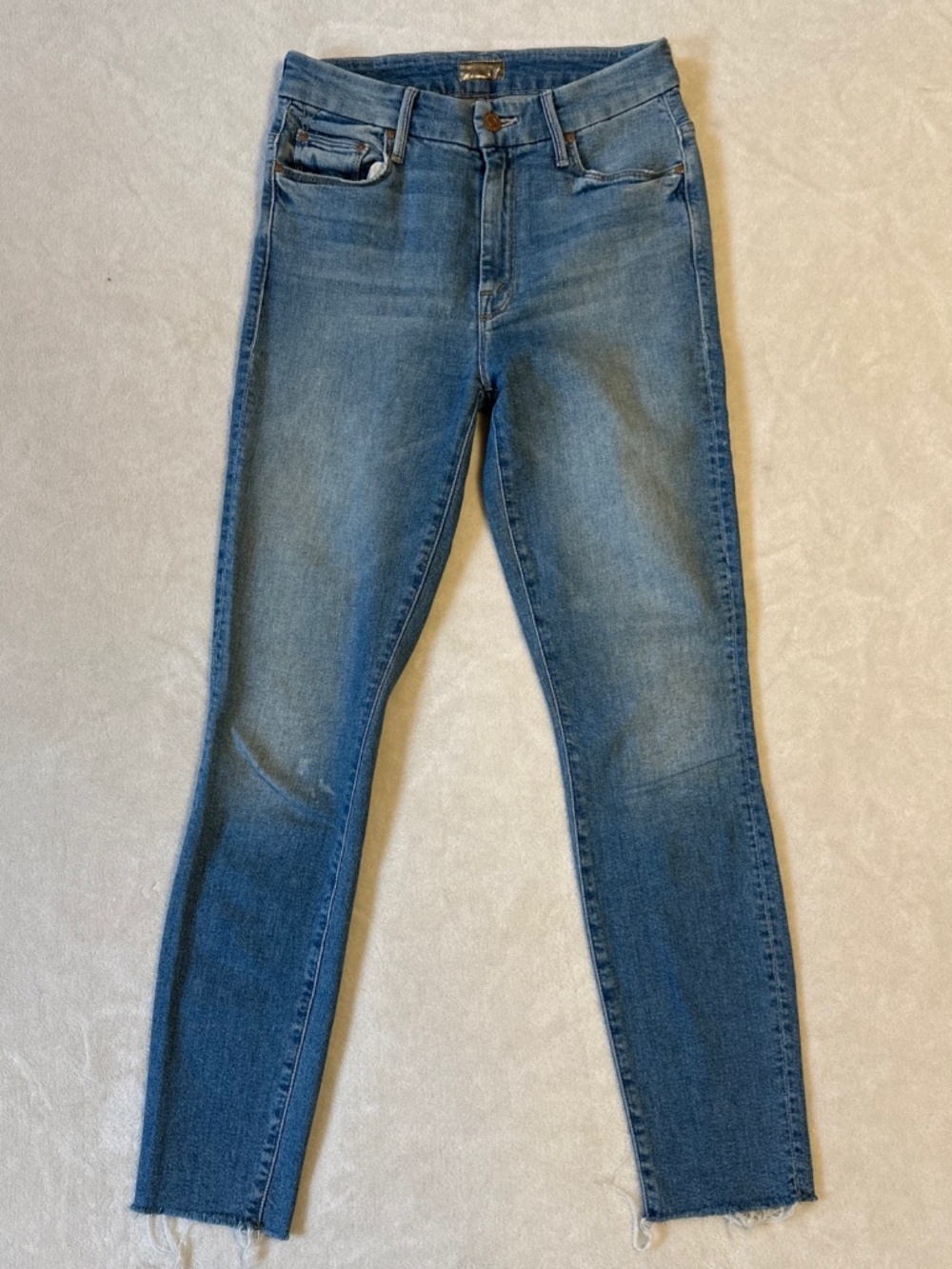 MOTHER The Looker Ankle Fray Skinny Jeans Size 25 Light Wash Raw Hem High Rise